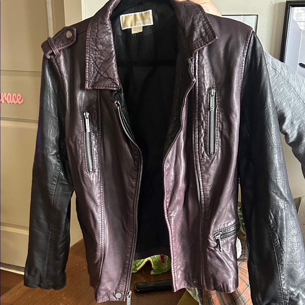 Michael Kors Burgundy and Black Leather Jacket - Picture 7 of 9
